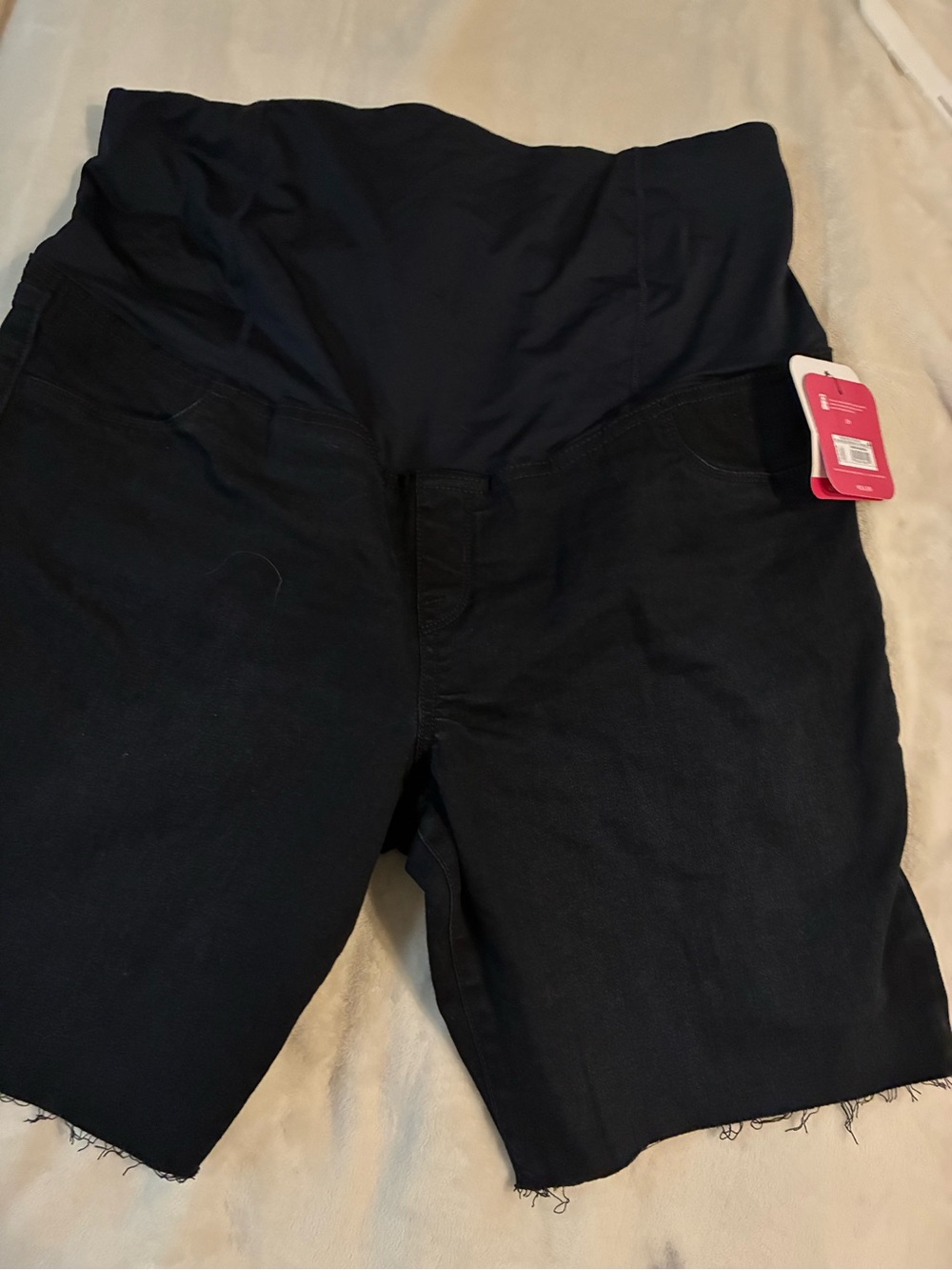ISABEL MATERNITY BERMUDA SHORTS BLACK DENIM REAR CROSSOVER PANEL SIZE 18